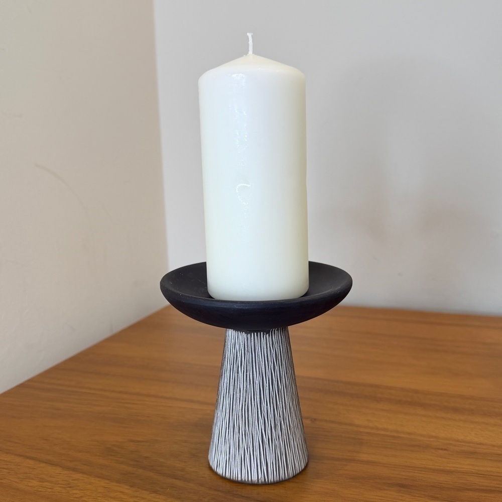 Pier One Mushroom Pedestal Pillar Candle Holder Etched Ceramic Boho MCM